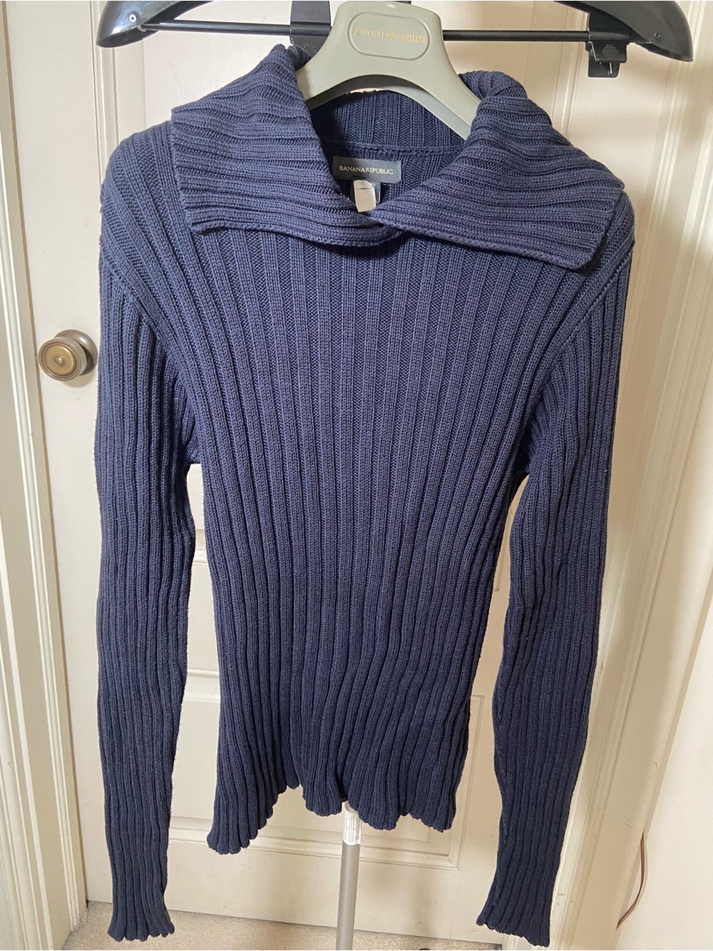 Banana Republic Ribbed Navy Sweater with Fold-Over Collar size M